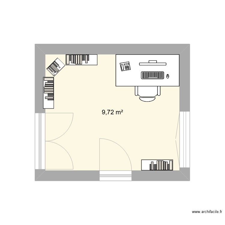 bureau. Plan de 1 pièce et 10 m2
