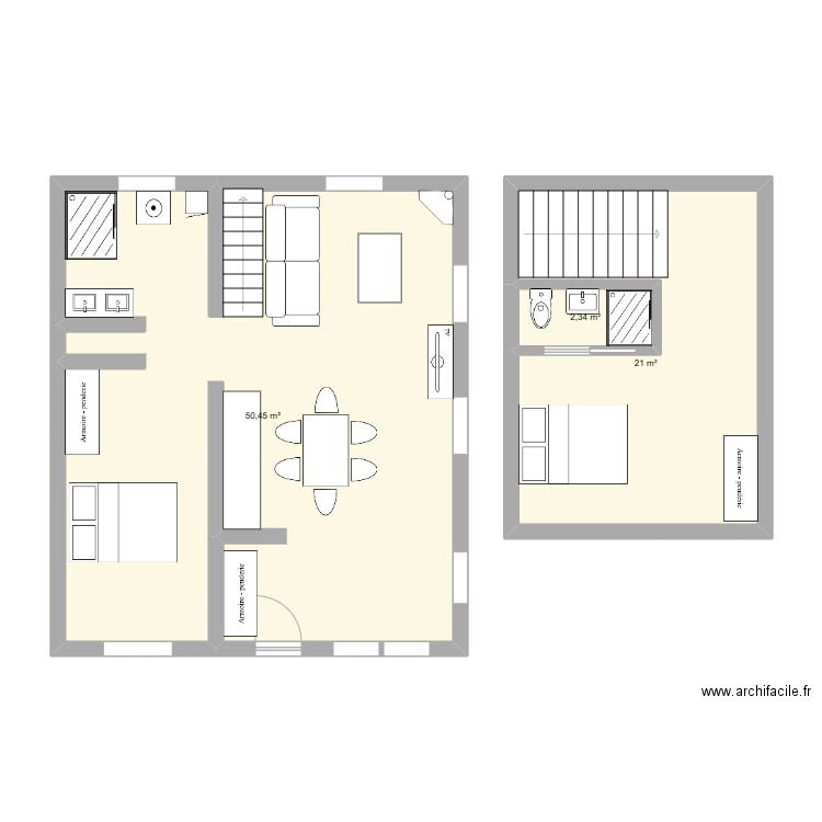 Maison Loisy. Plan de 3 pièces et 74 m2