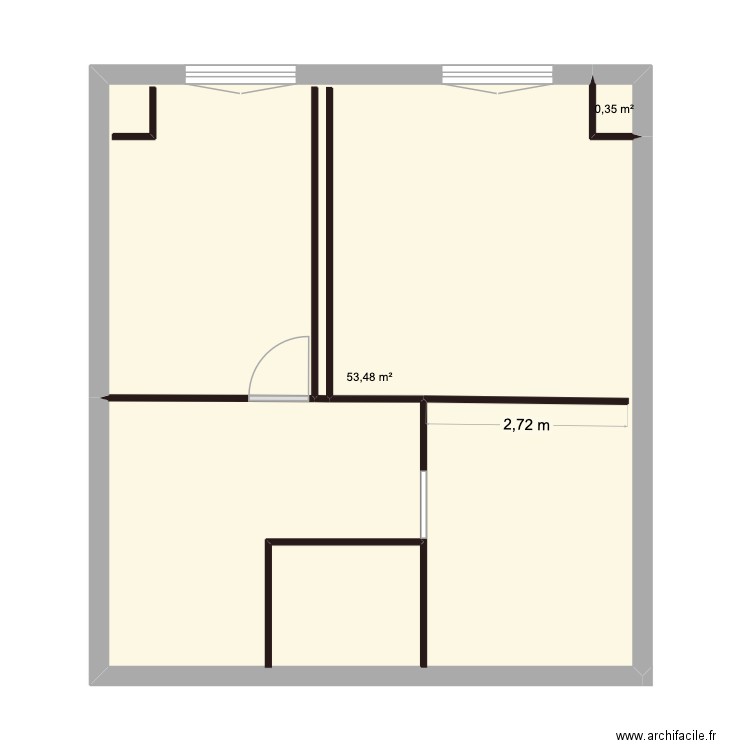 Etage. Plan de 2 pièces et 54 m2