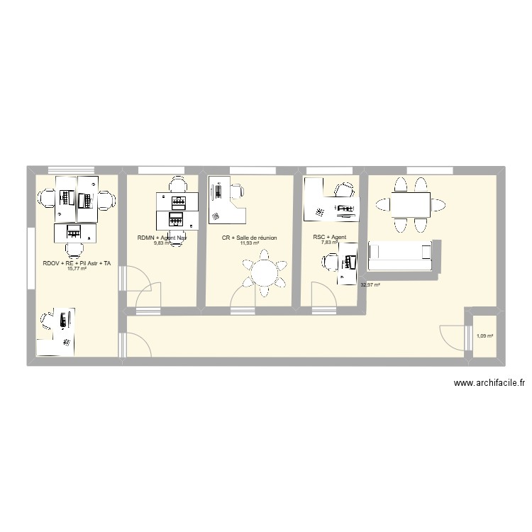 Etage 1. Plan de 6 pièces et 79 m2