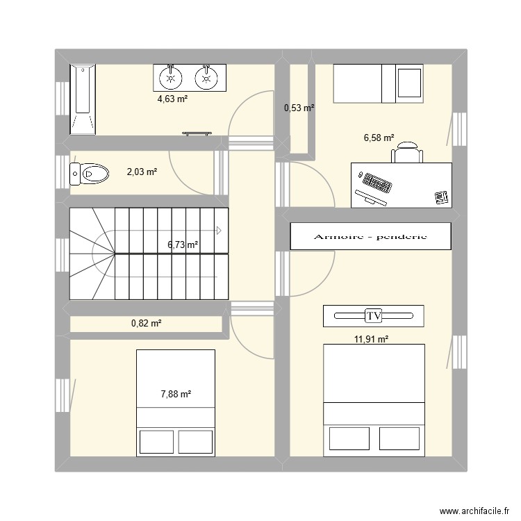 R+1 MAISON. Plan de 8 pièces et 41 m2