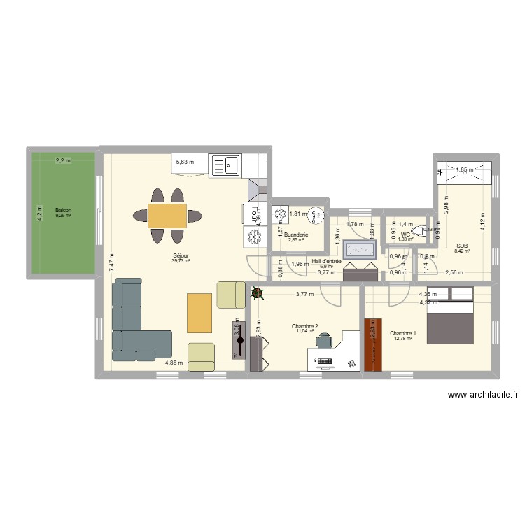 Delaive 1er. Plan de 9 pièces et 92 m2