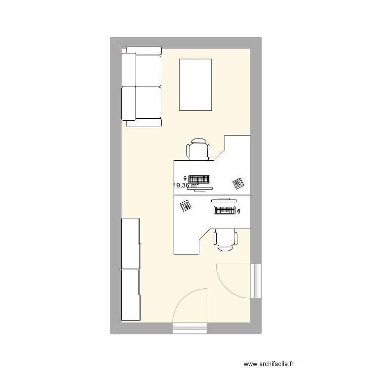Bureau. Plan de 1 pièce et 19 m2