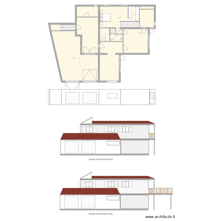 Façade Ouest. Plan de 7 pièces et 171 m2