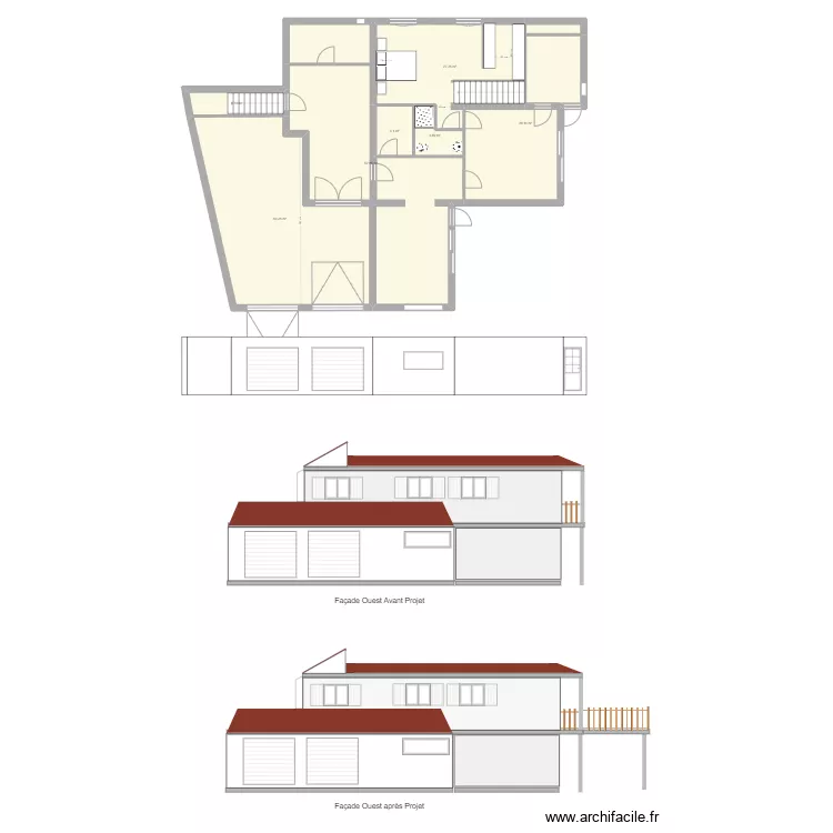 Fa&ccedil;ade Ouest. Plan de 