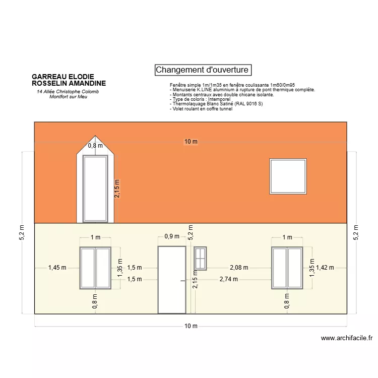 FACADE A AVANT. Plan de 
