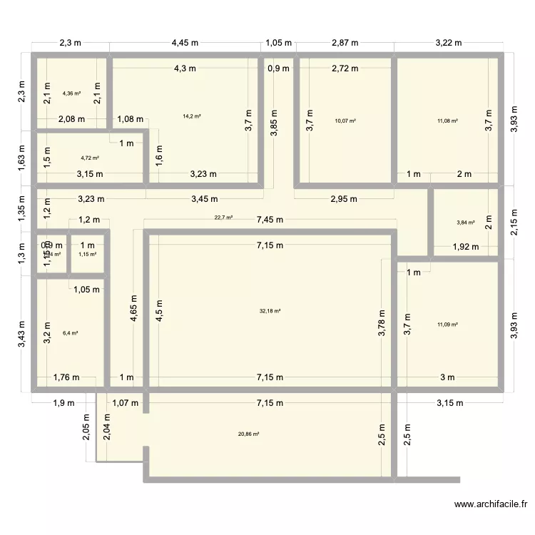 Projet DAMALA_Murs_2. Plan de 13 pièces et 144 m²