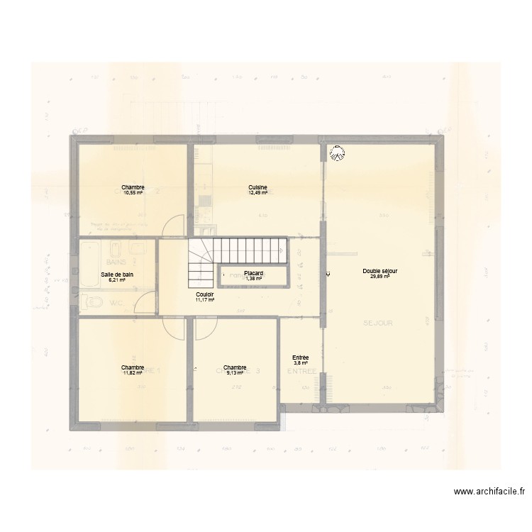 Gruchet. Plan de 9 pièces et 96 m2