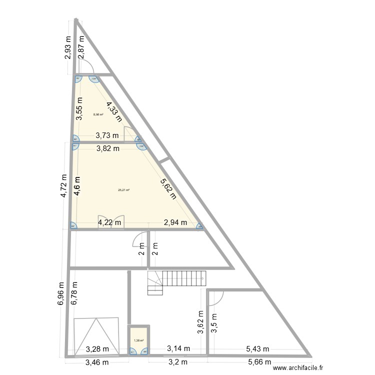 Ali. Plan de 3 pièces et 35 m2