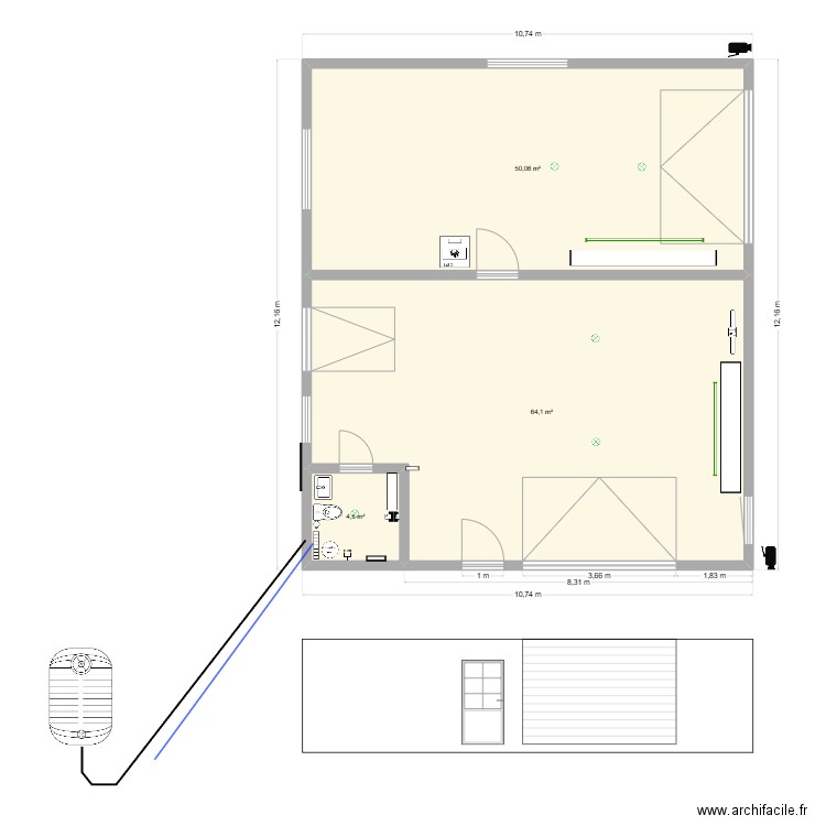 garage. Plan de 3 pièces et 119 m2