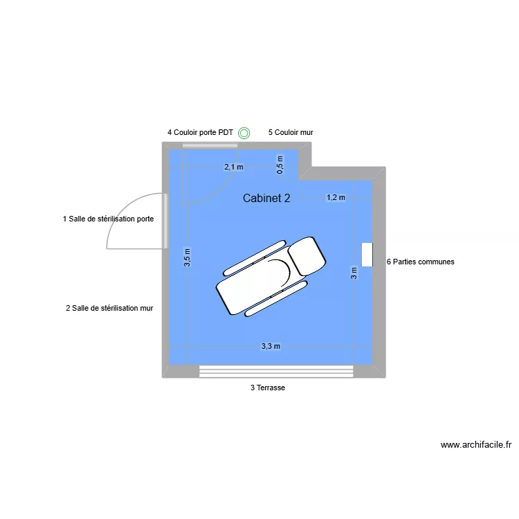 10376 Cabinet 2. Plan de 1  et 11 m²