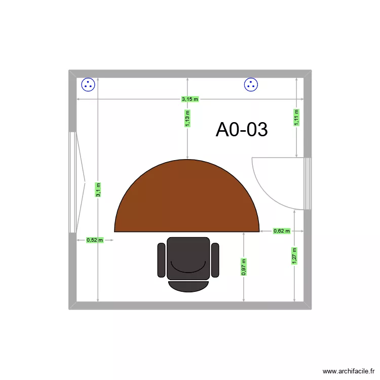 Bureau Val&eacute;ry. Plan de 1  et 10 m²
