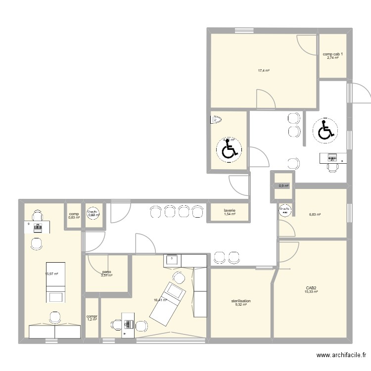 cab2. Plan de 14 pièces et 98 m2