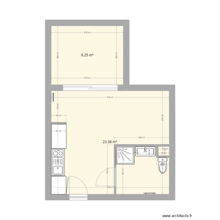 Appartement EVA. Plan de 2 pièces et 31 m2