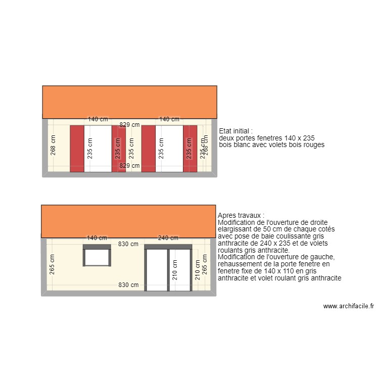Plan façade coté ouest sud. Plan de 0 pièce et 0 m2
