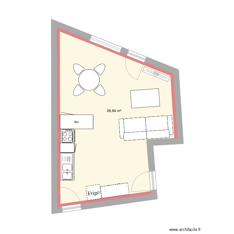 RDC grande loc aménagement. Plan de 2 pièces et 27 m2