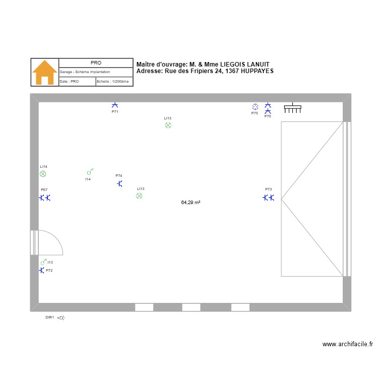 Garage - Schéma implantation. Plan de 1 pièce et 64 m2