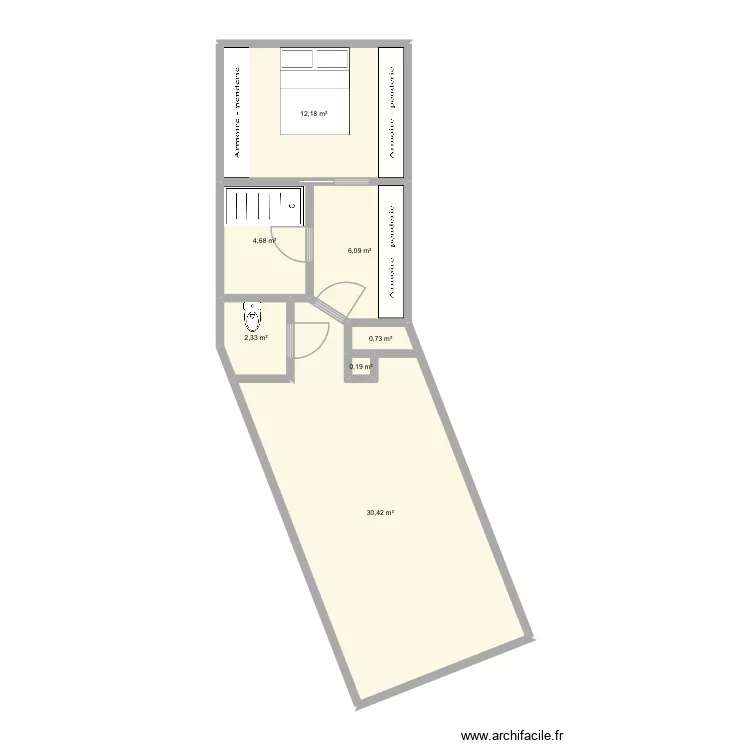 1ere &eacute;tage Kiwi option Anne. Plan de 7  et 57 m²