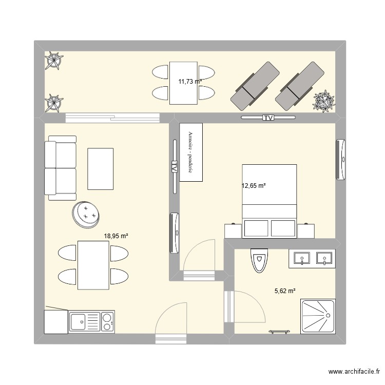 2 pièces résidence sénior. Plan de 4 pièces et 49 m2
