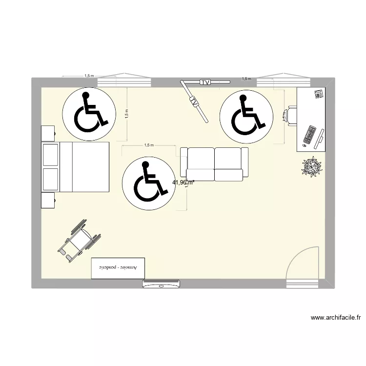 2 pi&egrave;ces r&eacute;sidence s&eacute;nior. Plan de 1 pièce et 42 m²