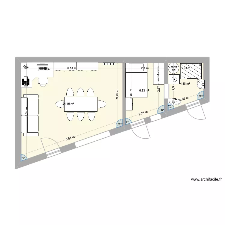 Bureau avec chambre et sdb. Plan de 3 et 35 m² Bureau avec chambre et sdb. Plan de 3 et 35 m²