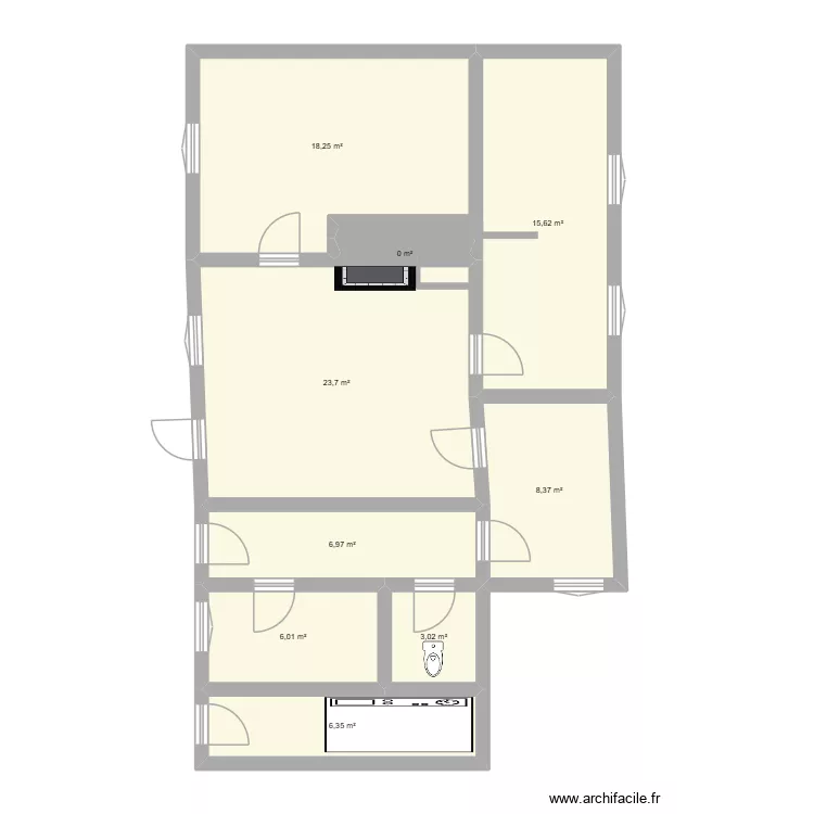 Plan de la maison intial. Plan de 9  et 88 m²