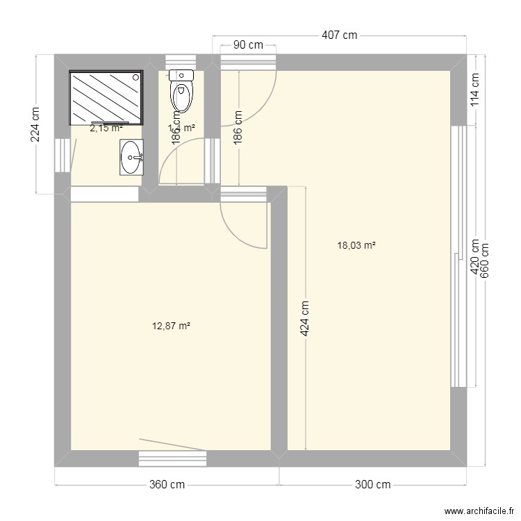 MODULE 35 habitable 43m² sol. Plan de 4 pièces et 34 m2