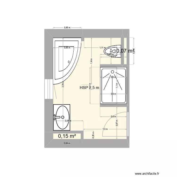 SDB Rittinghaus. Plan de 3 pièces et 6 m²