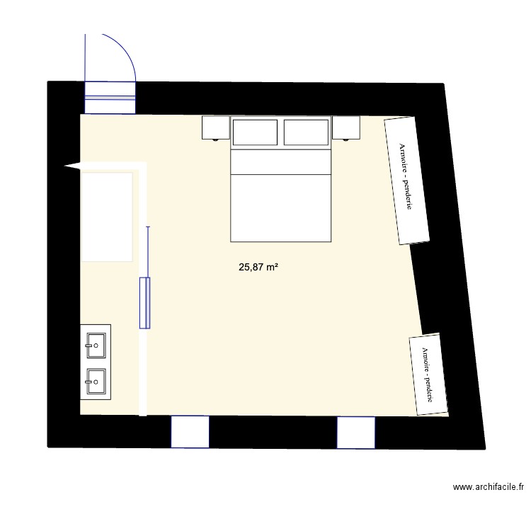 chambre 2. Plan de 1 pièce et 26 m2