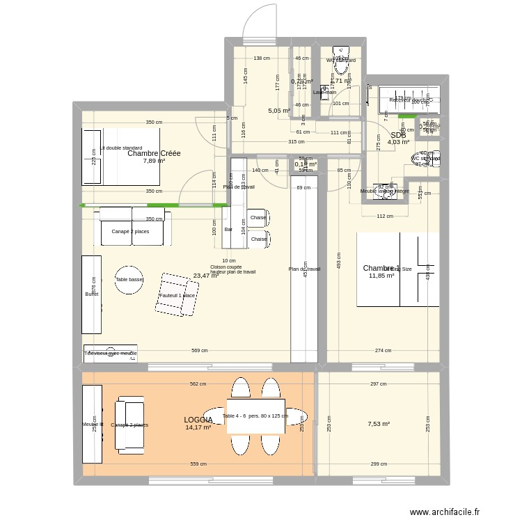 Golfe 7. Plan de 11 pièces et 77 m2