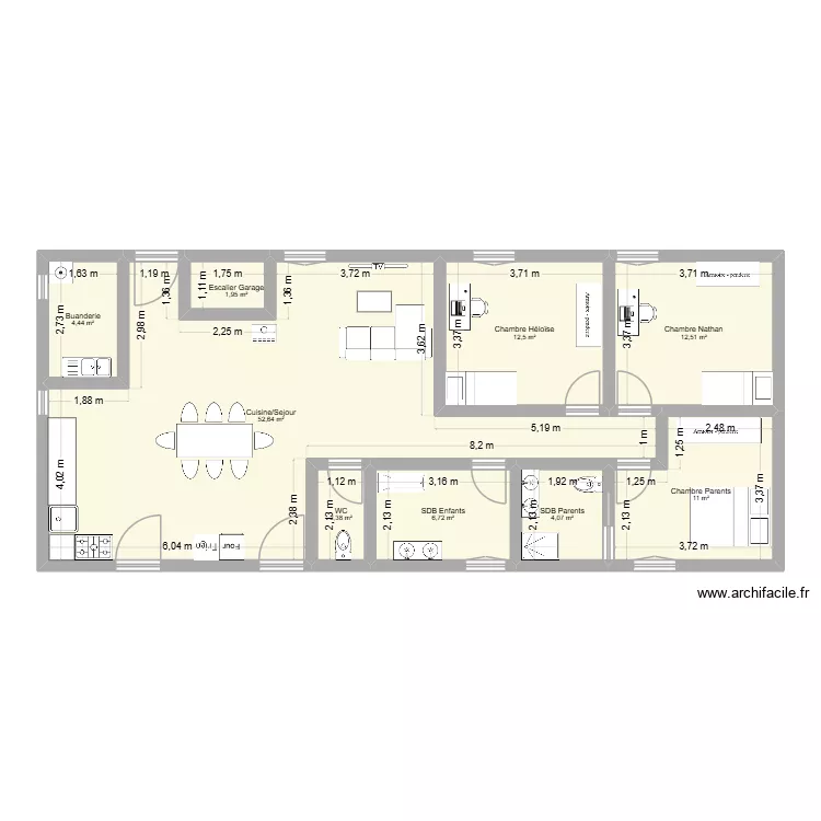 Maison Glanes 1. Plan de 9 pièces et 108 m²