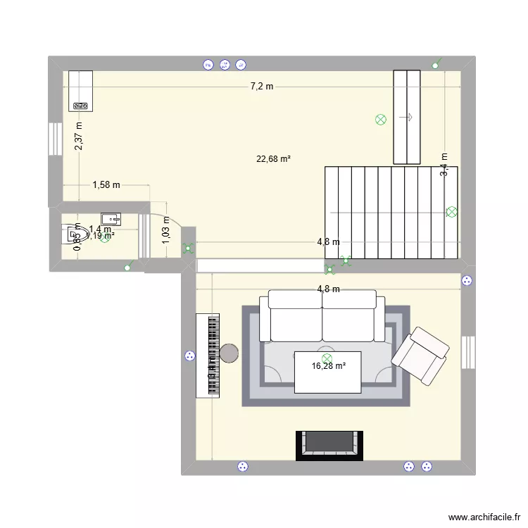 R&eacute;novation maison. Plan de 3 pièces et 40 m²