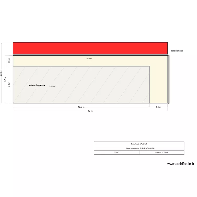 facade ouest 1.1. Plan de 2  et 44 m²