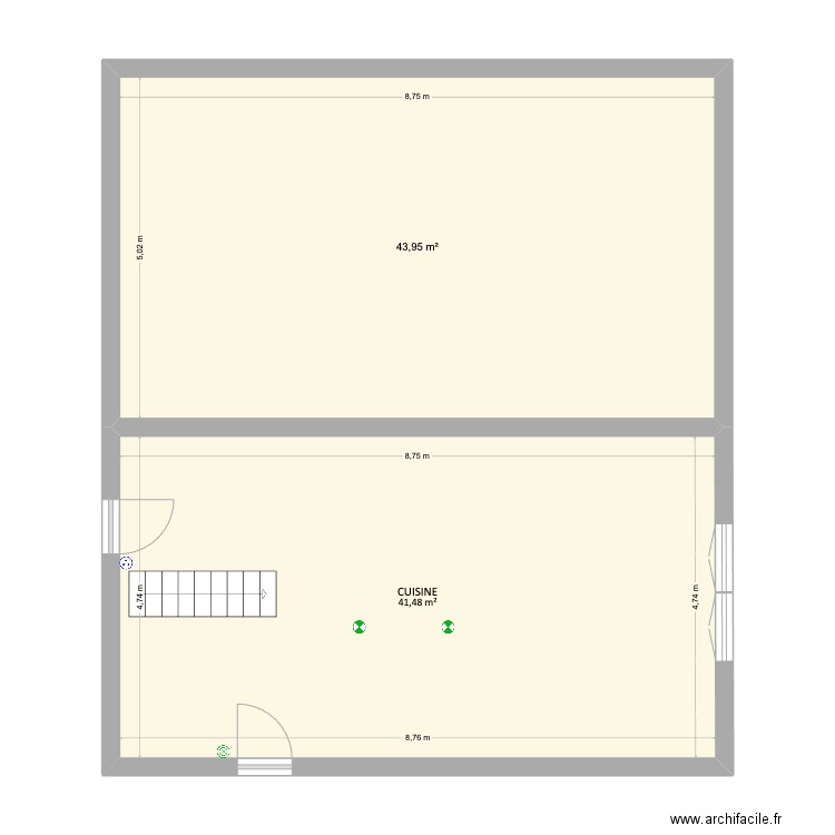 Maison-Céline. Plan de 2 pièces et 85 m2