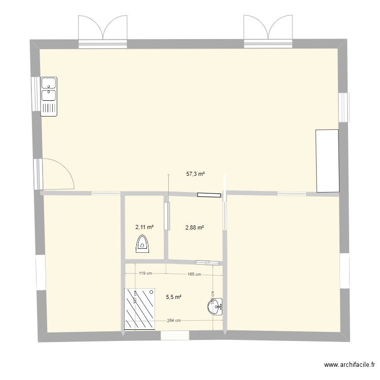 TSUNPAPY3. Plan de 4 pièces et 68 m2