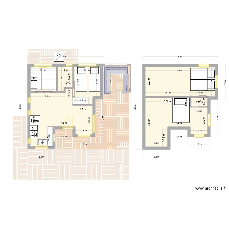 bungalow monta. Plan de 5 pièces et 57 m2