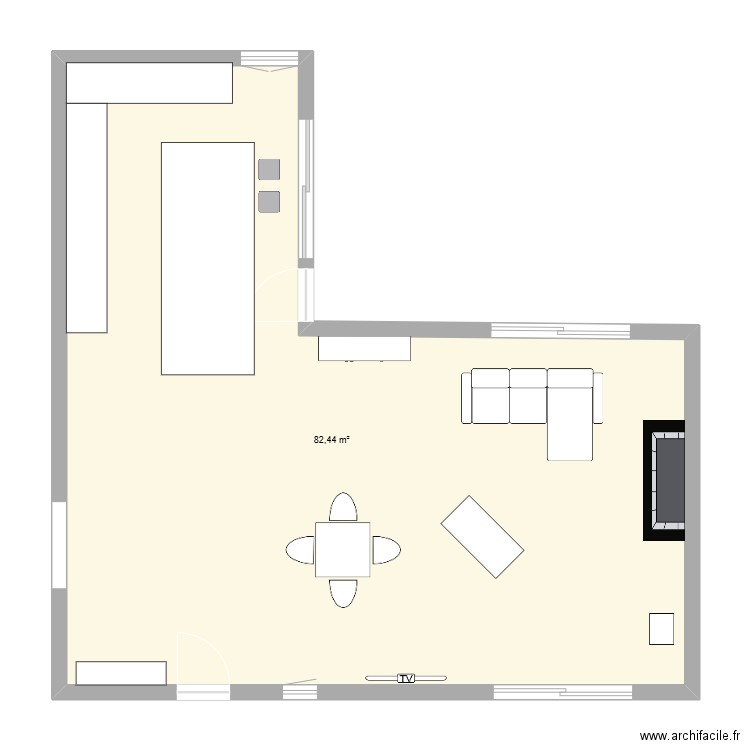 Pièce à vivre. Plan de 1 pièce et 82 m2