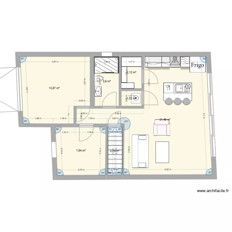 maison des iles. Plan de 7  et 62 m²