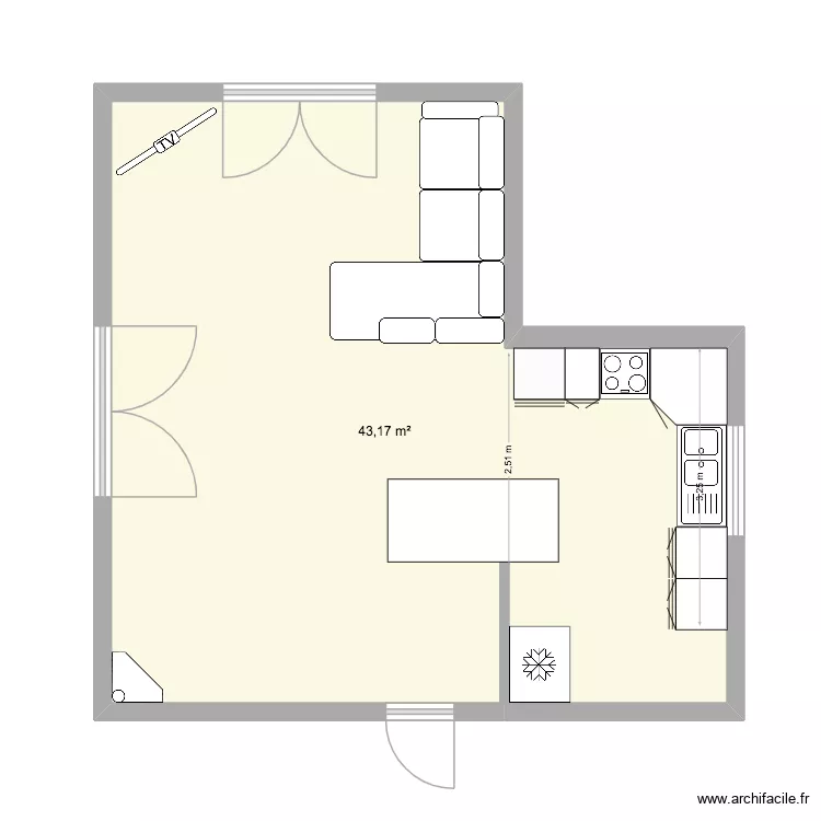 miami. Plan de 1  et 43 m²