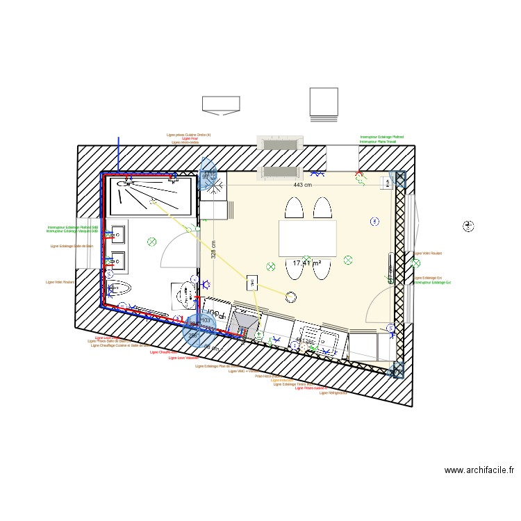 Cuisine_Fred3. Plan de 1 pièce et 17 m2