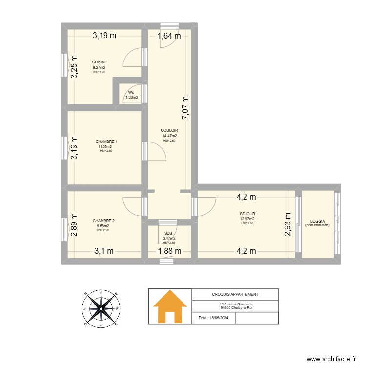 APPARTEMENT CHOISY LE ROI. Plan de 7 pièces et 64 m2