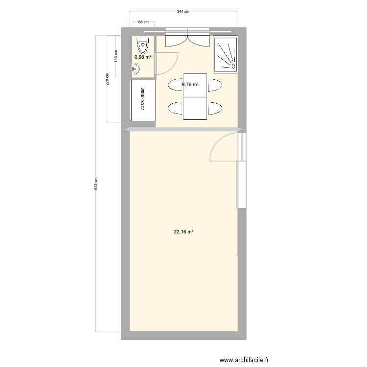 Aménagement cour Les Fauvettes. Plan de 3 pièces et 32 m2
