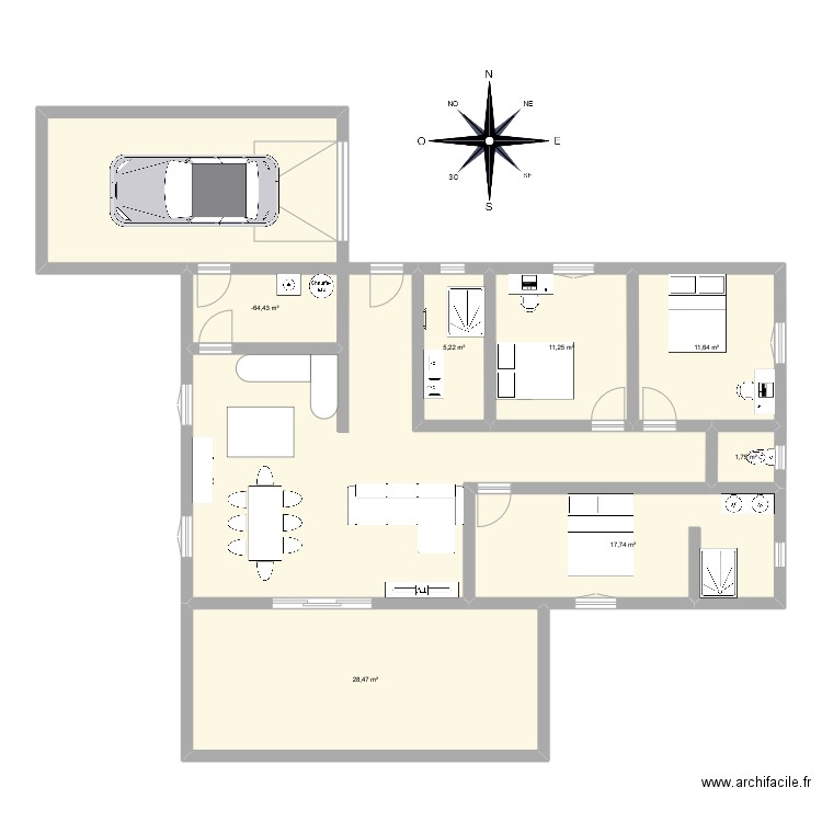 plan de ses morts. Plan de 7 pièces et 82 m2