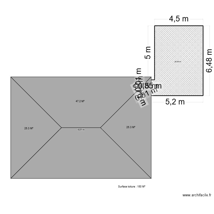 vue dessus toiture garage. Plan de 1 pièce et 30 m2
