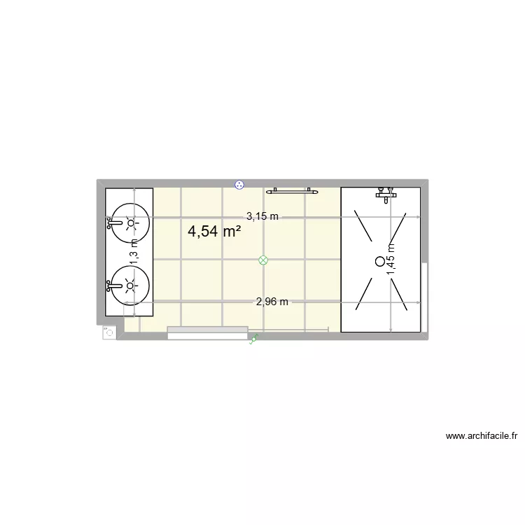 Salle de bain. Plan de 1  et 5 m²