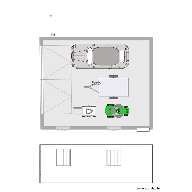 Garage voiture outils de jardinage 1. Plan de 1 pièce et 46 m2