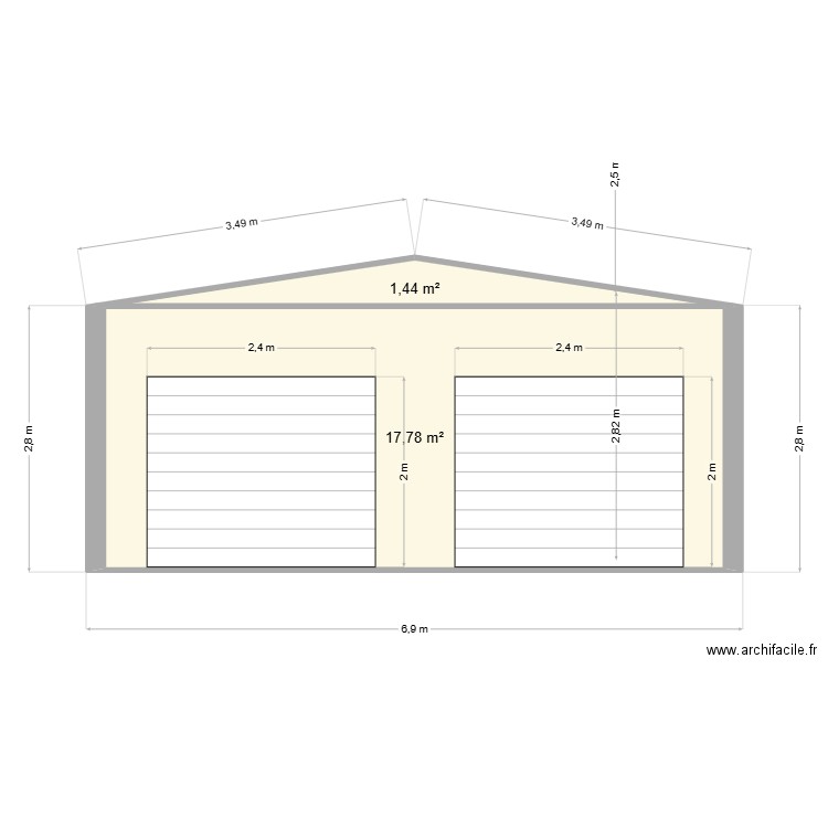 facade sud garage mini. Plan de 2 pièces et 19 m2