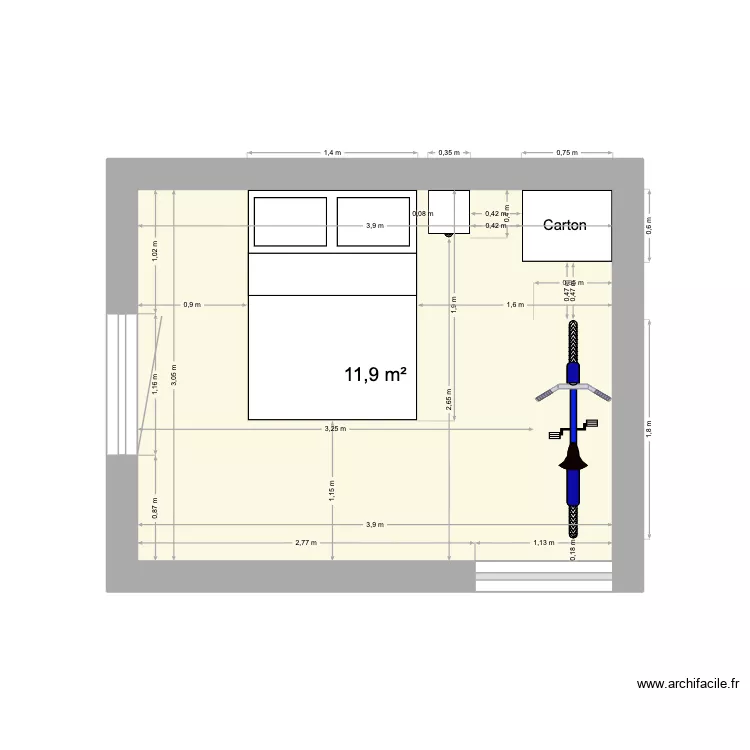 Chambre modifiée. Plan de 1 et 12 m² Chambre modifiée. Plan de 1 et 12 m²