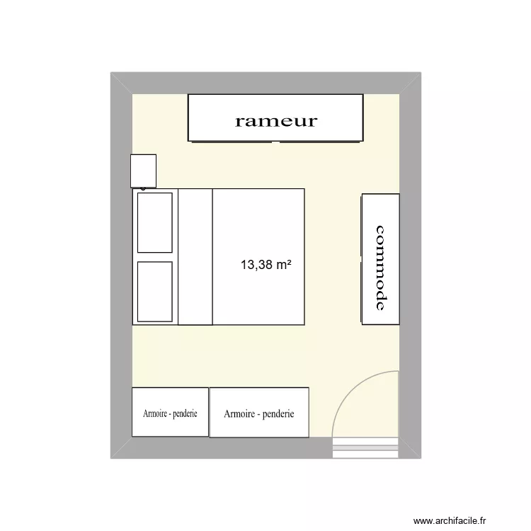 chambre. Plan de 1 pièce et 13 m²