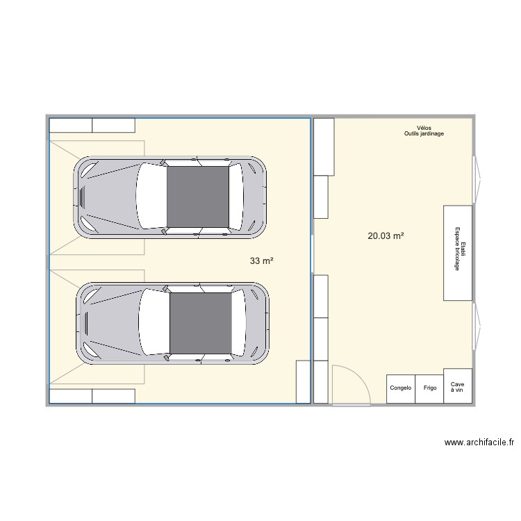 Garage. Plan de 2 pièces et 53 m2
